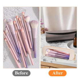 Psyqtsuary Small Clear Makeup Bag with cosmetics inside