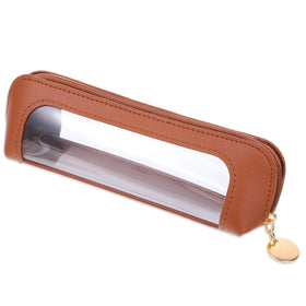 Psyqtsuary Small Clear Makeup Pouch front view in brown