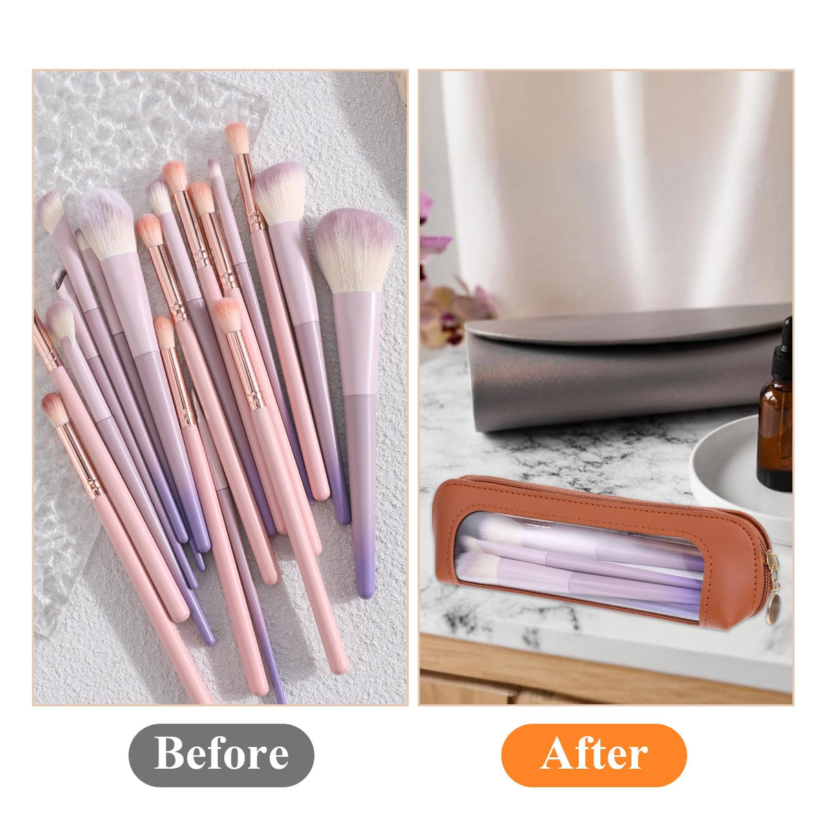 Psyqtsuary Small Clear Makeup Pouch side view showing zipper