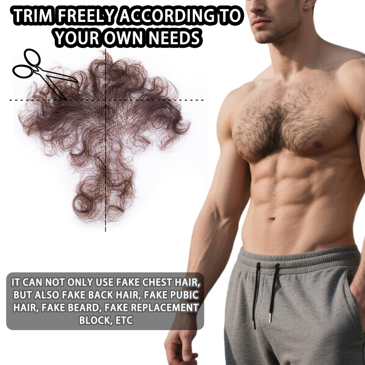 puheca Fake Chest Hair applied on chest muscles