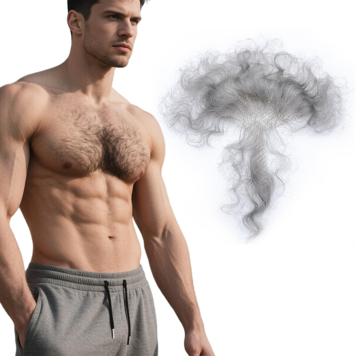 puheca Fake Chest Hair front view with realistic texture