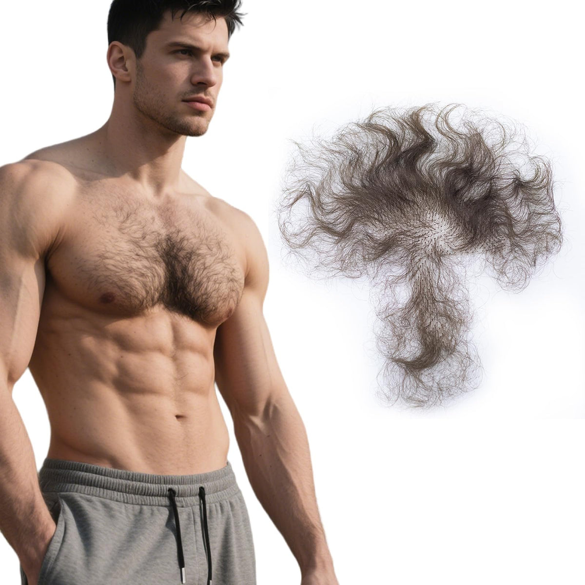 puheca Fake Chest Hair handmade full lace body hair front view