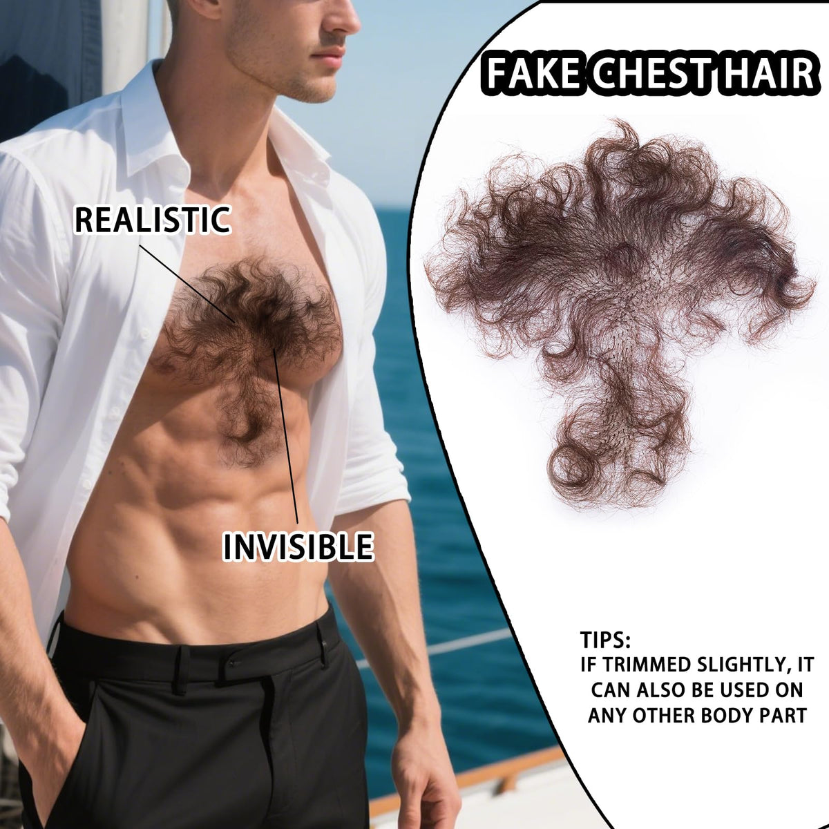 puheca Fake Chest Hair trimmed and ready for application
