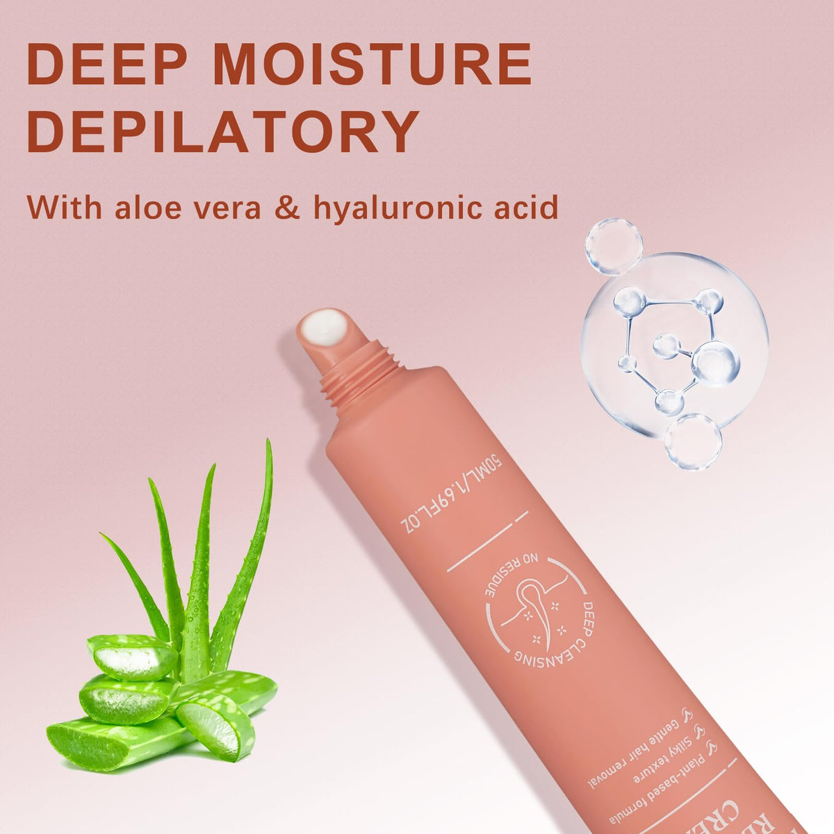 PUILOG Facial Hair Removal Cream next to aloe vera