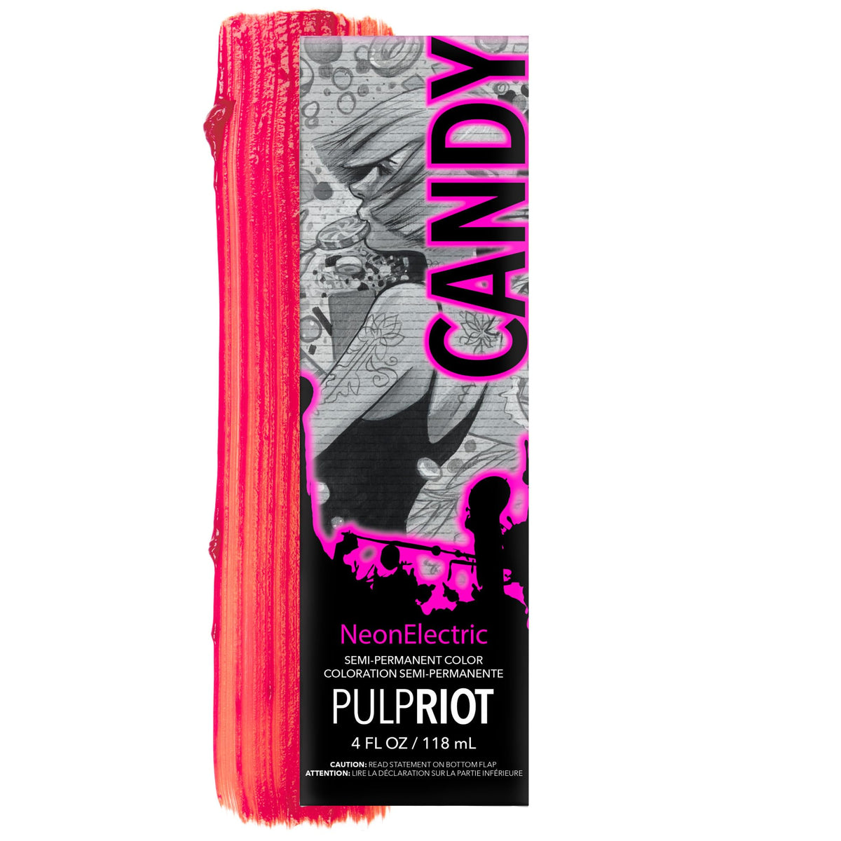 Pulp Riot Candy Semi Permanent Hair Color UV Reactive Neon Pink 4 oz tube front view