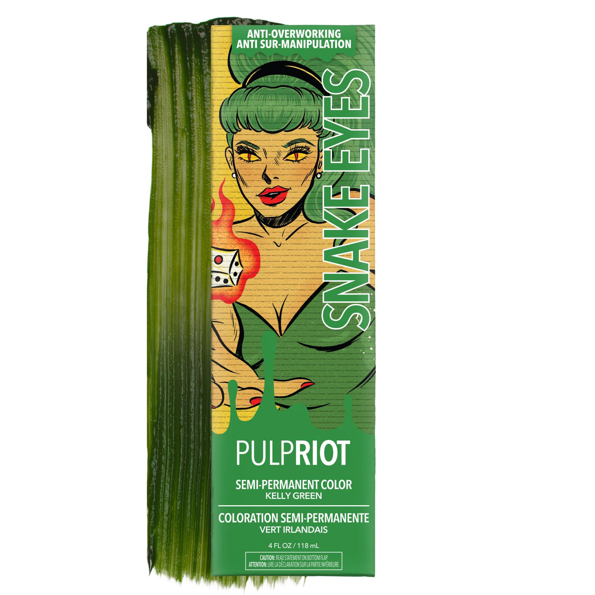 Pulp Riot Snake Eyes Kelly Green hair color tube front view
