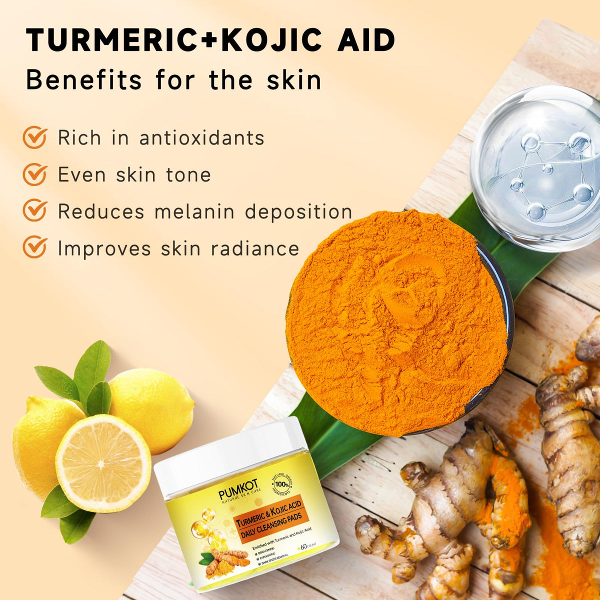 Pumkot Turmeric Kojic Acid Cleansing Pads being used on skin