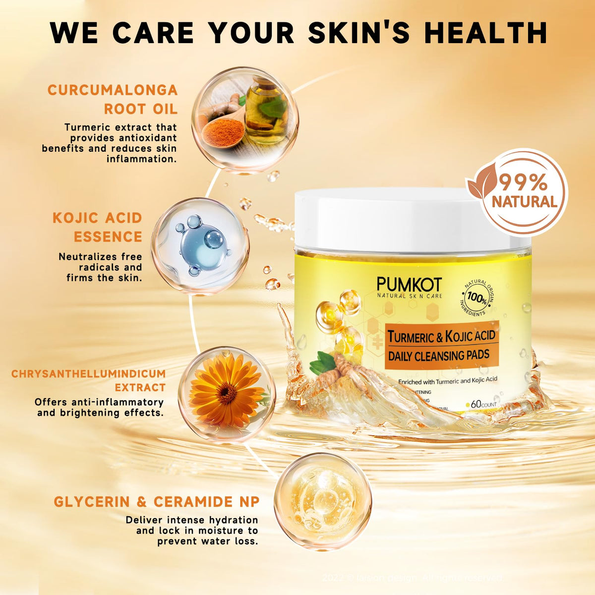 Pumkot Turmeric Kojic Acid Cleansing Pads inside view with pads