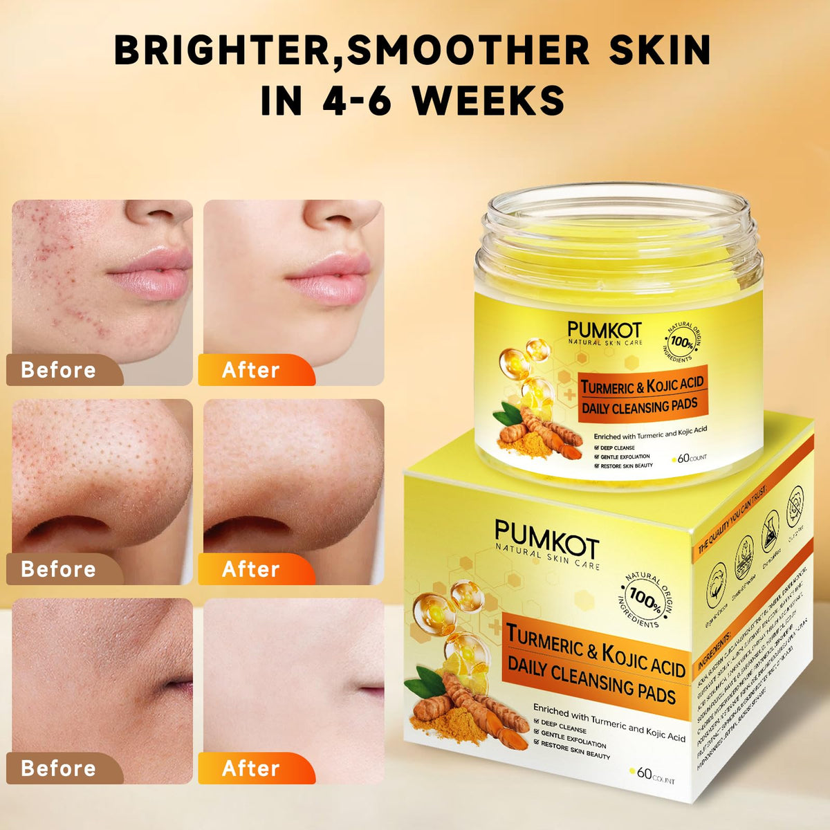 Pumkot Turmeric Kojic Acid Cleansing Pads with lemon and olive ingredients