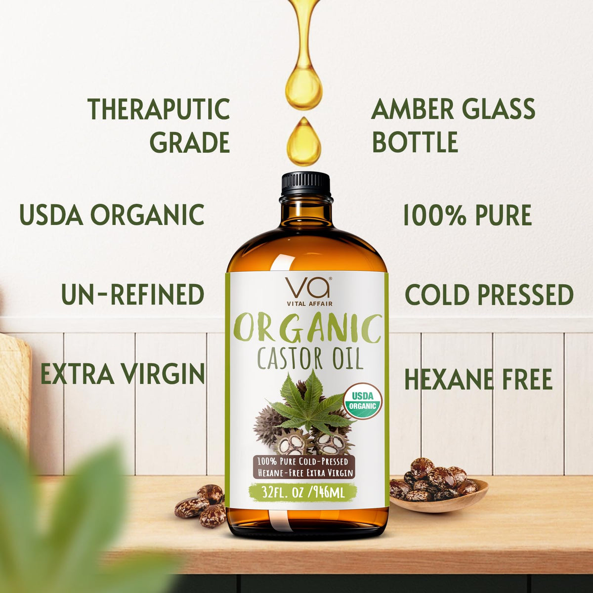 Pump dispenser on VITAL AFFAIR Organic Castor Oil bottle