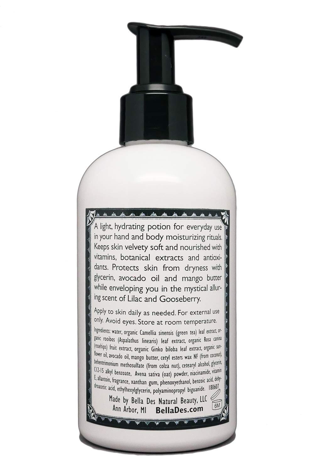 Pump top of BELLA DES NATURAL BEAUTY Lilac and Gooseberry Moisturizing Lotion