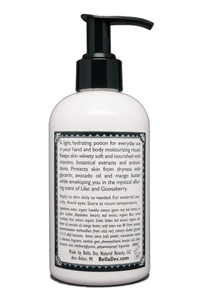 Pump top of BELLA DES NATURAL BEAUTY Lilac and Gooseberry Moisturizing Lotion