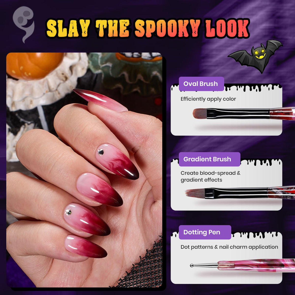 pumpkin palette holder with beetles nail art brushes