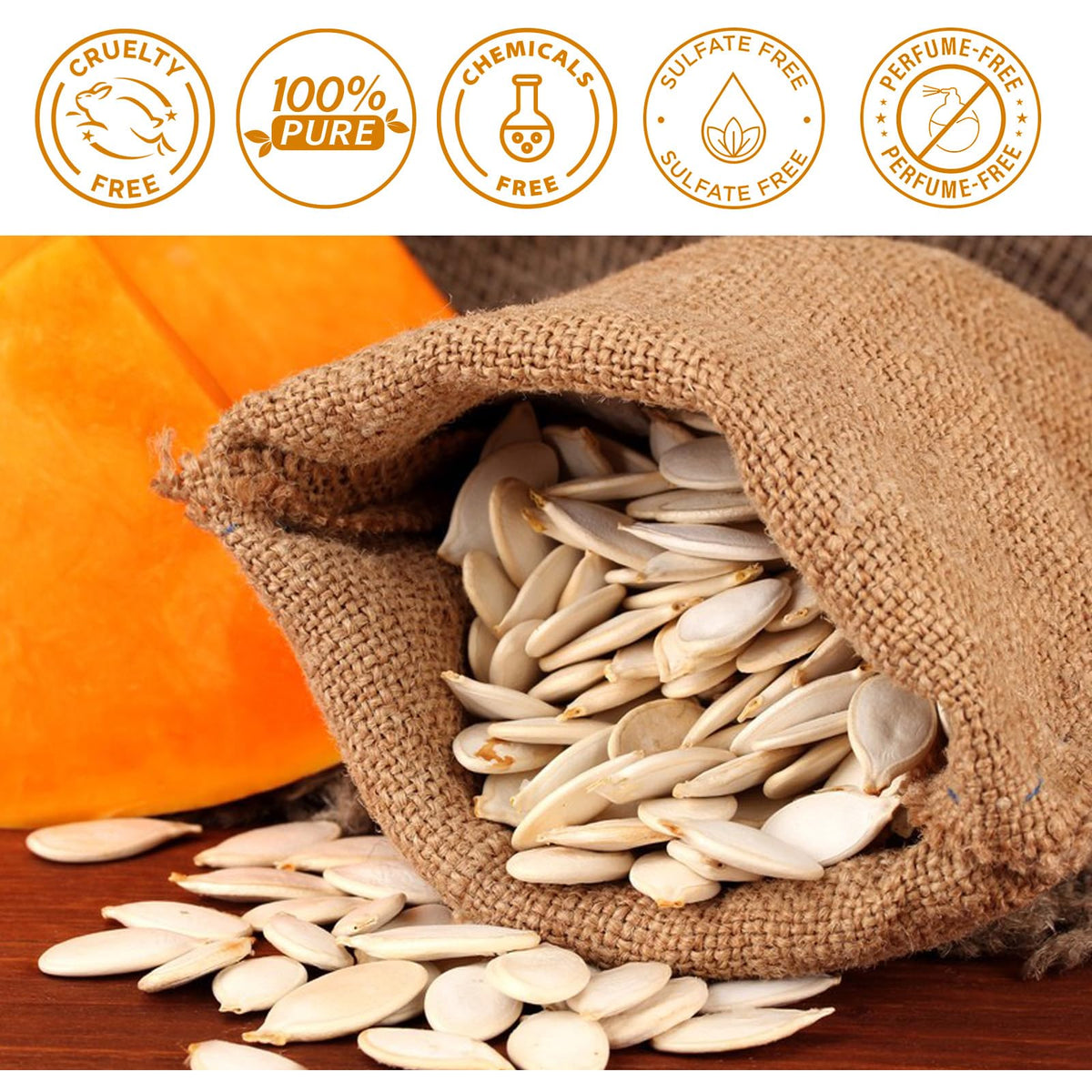 Pumpkin Seed Oil displayed with natural ingredients
