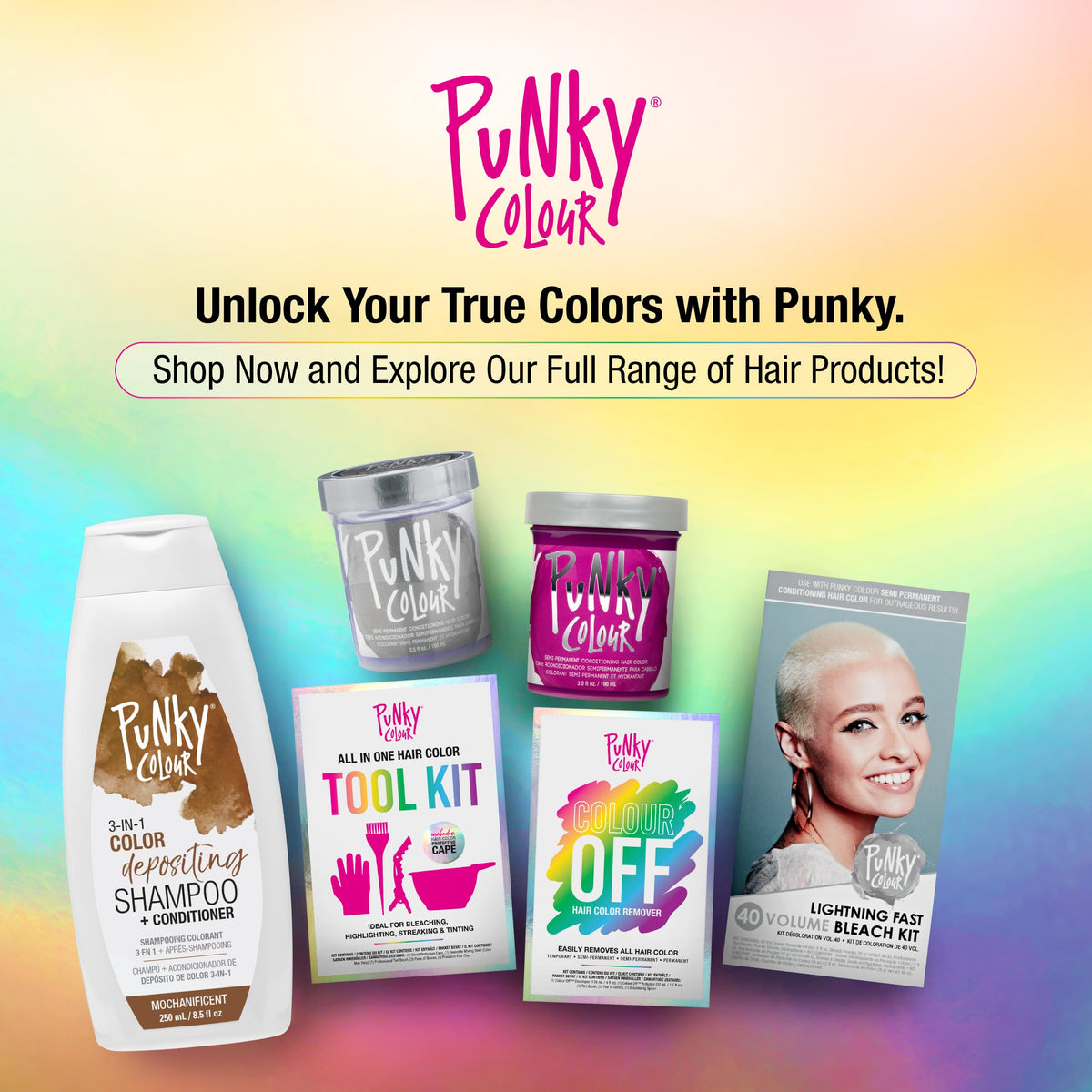 Punky 3-in-1 Color Depositing Conditioner Mochanificent with hair swatches