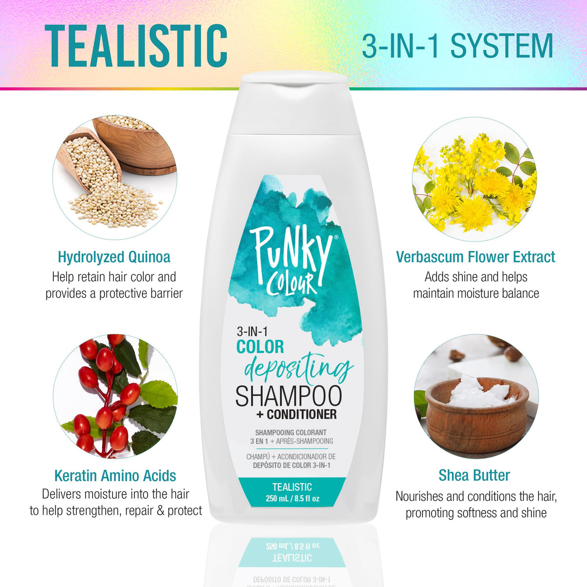Punky 3-in-1 Color Depositing Hair Cleanser & Conditioner Tealistic side view