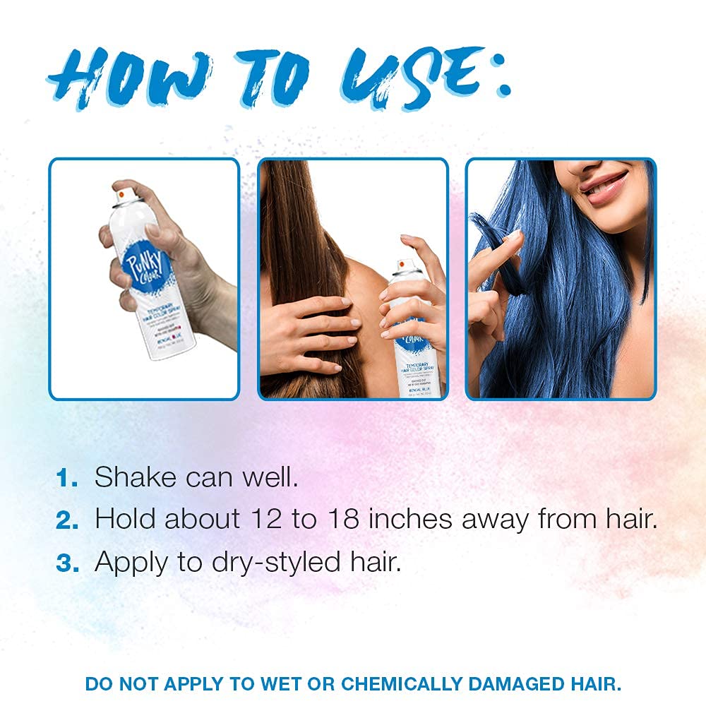 Punky Temporary Hair Color Spray Bengal Blue in use on hair