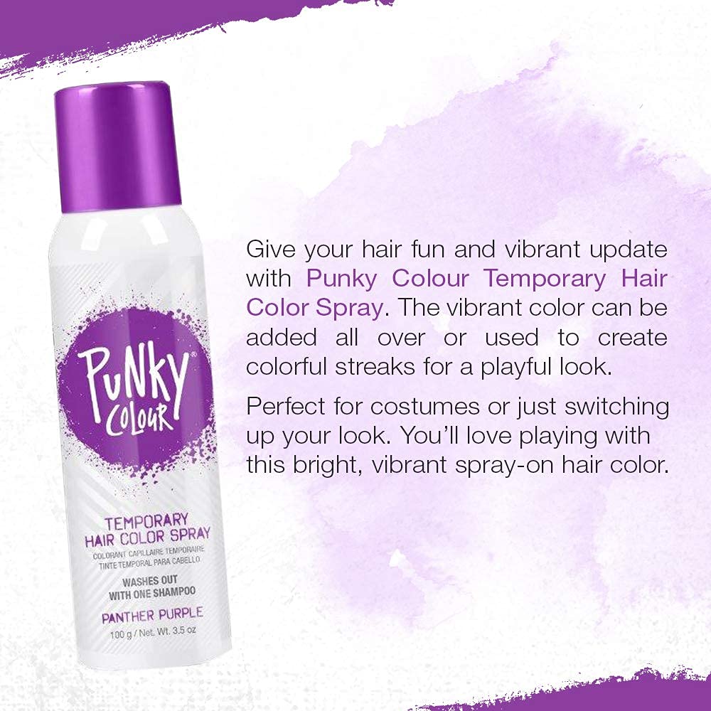 Punky Temporary Hair Color Spray Panther Purple in use on hair
