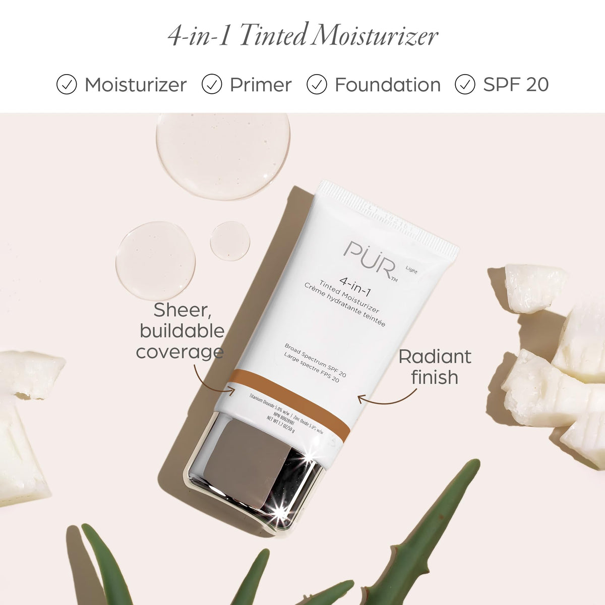 PÜR 4-in-1 Tinted Moisturizer SPF 20 packaging side view