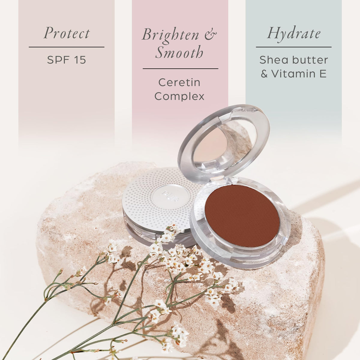 PÜR MINERALS 4-in-1 Pressed Mineral Powder Foundation Coffee application on skin