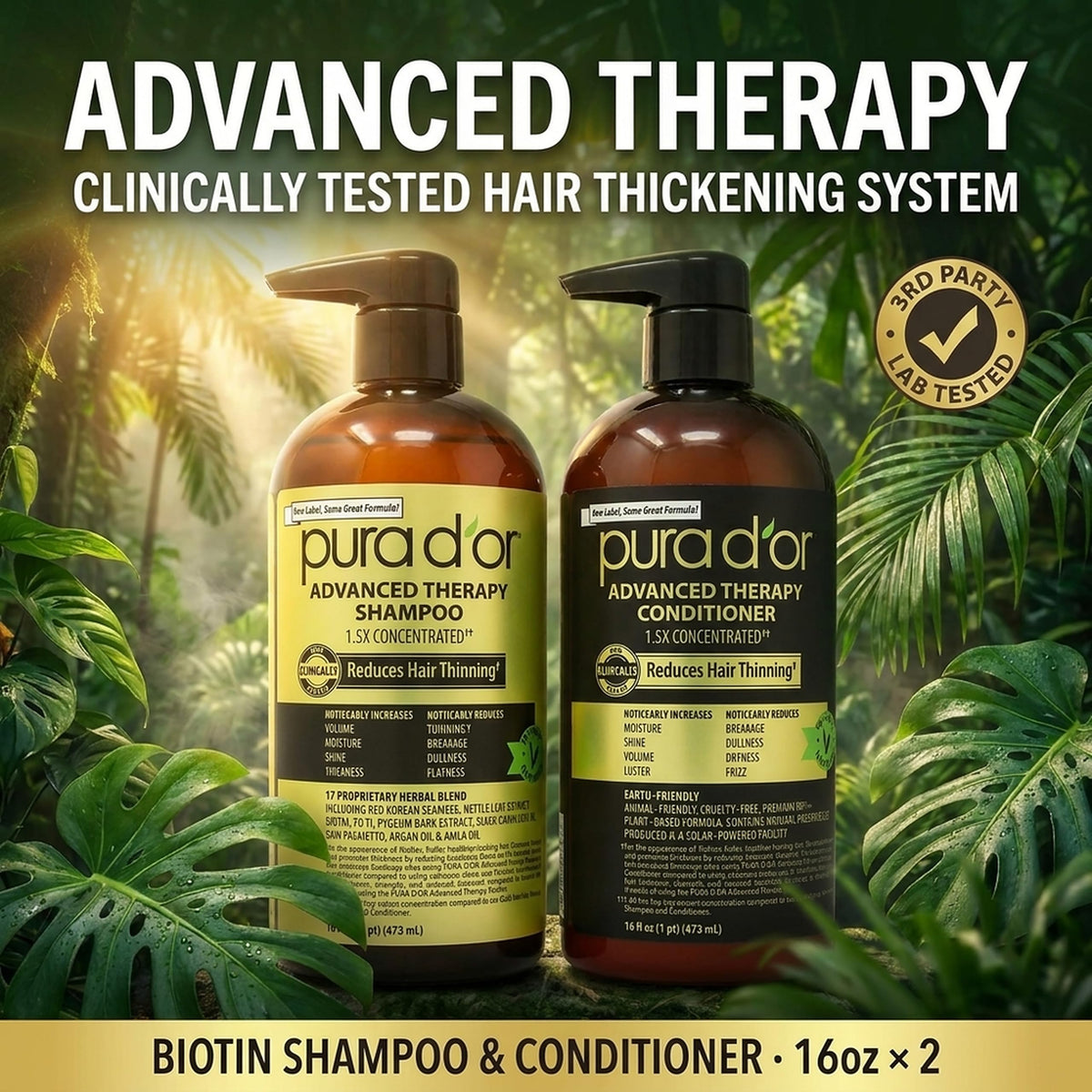 PURA D'OR Advanced Therapy Biotin Conditioner front view, 16oz