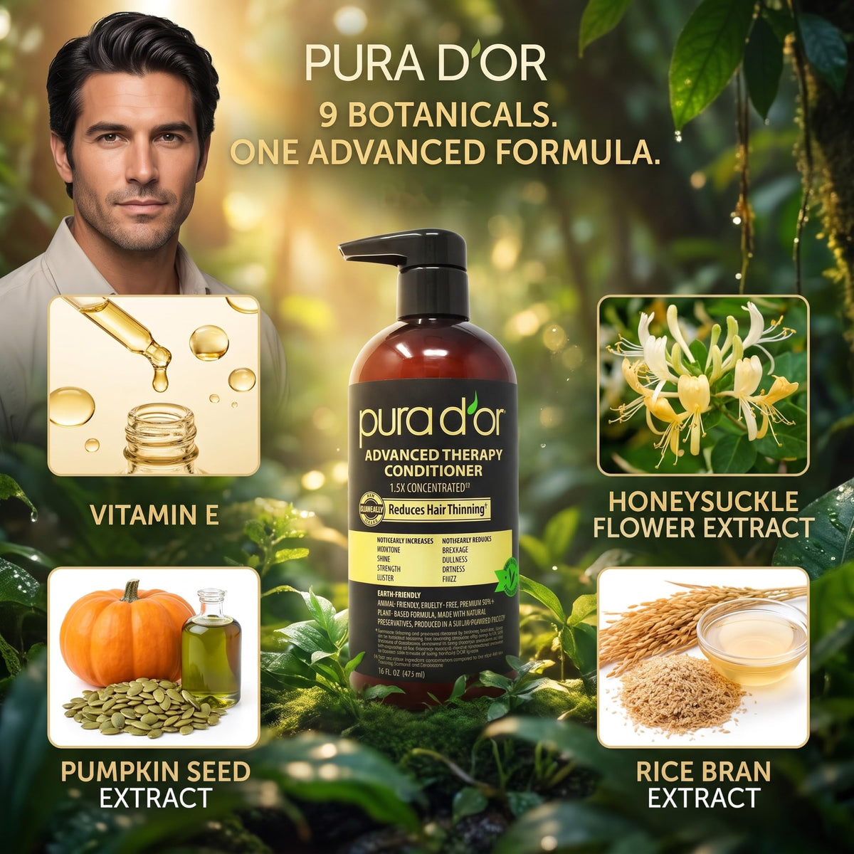 PURA D'OR Advanced Therapy Conditioner 16 Oz in a bathroom setting