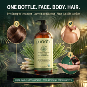 PURA D'OR Aloe Vera Gel 16oz Lemongrass with natural ingredients
