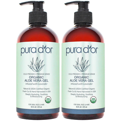 PURA D'OR Aloe Vera Gel Lavender 16 Oz front view