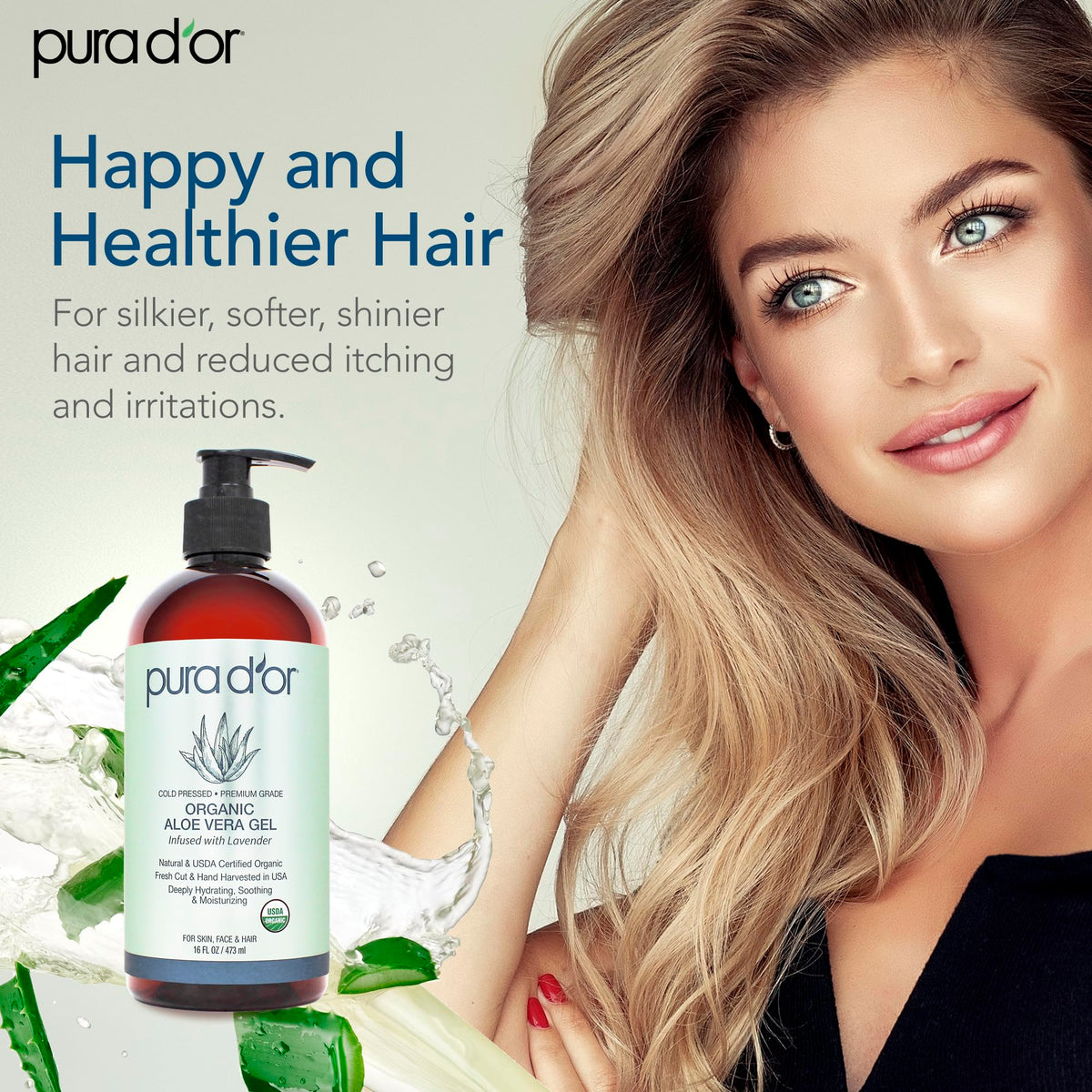 PURA D'OR Aloe Vera Gel Lavender on skin application