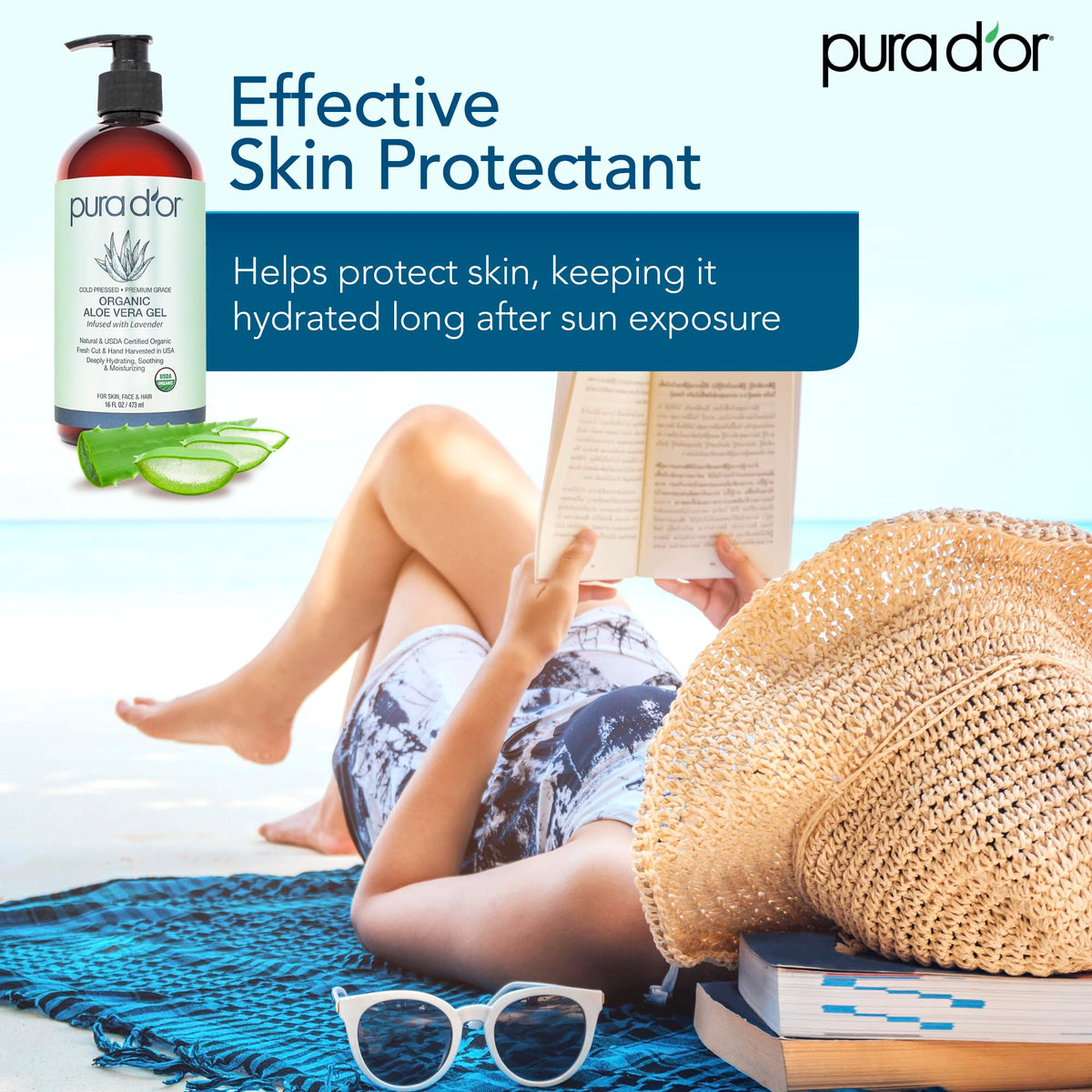 PURA D'OR Aloe Vera Gel Lavender with texture close-up