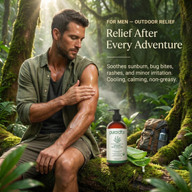 PURA D'OR Aloe Vera Gel on a bathroom counter