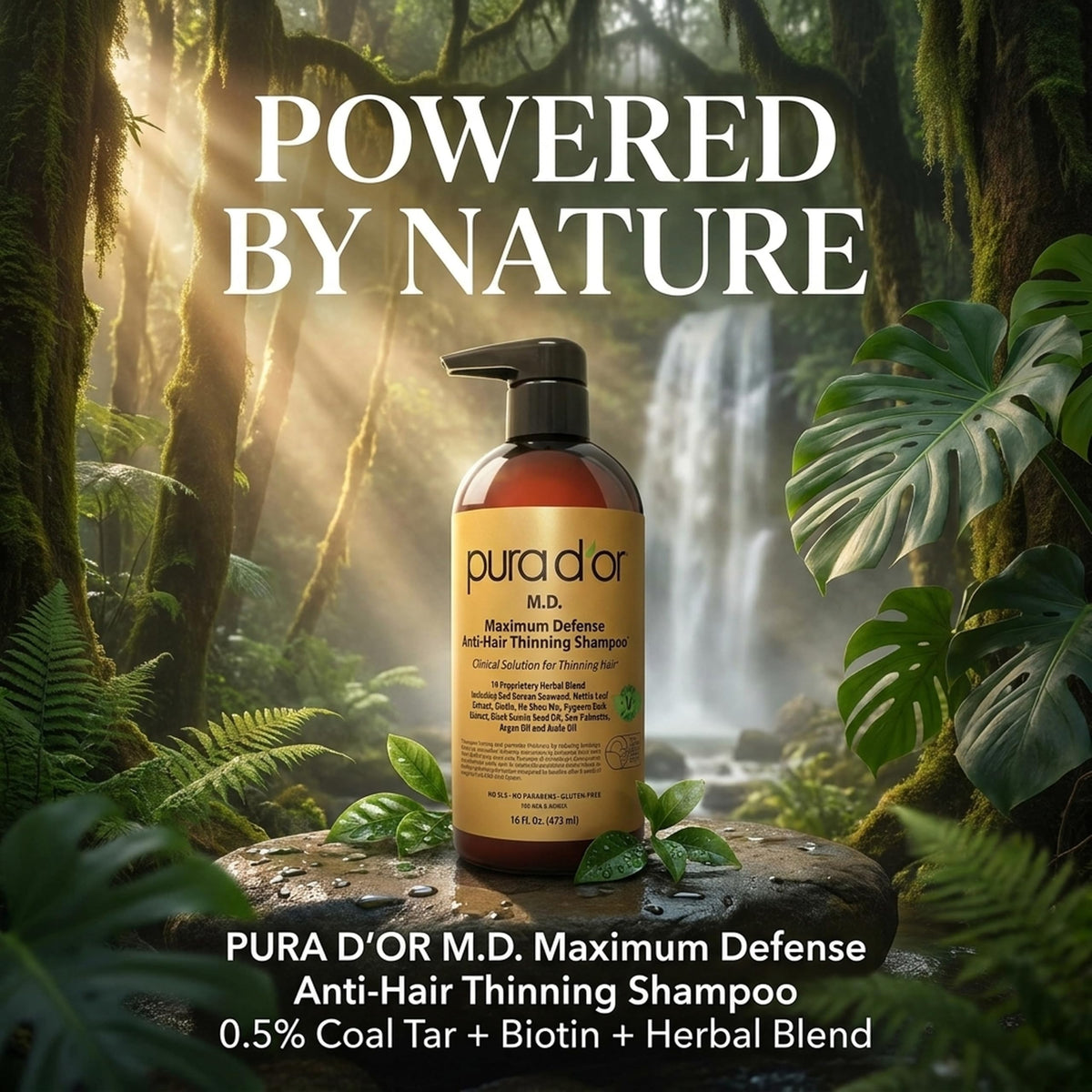 PURA D'OR Anti-Hair Thinning Shampoo 0.5% Coal Tar back view