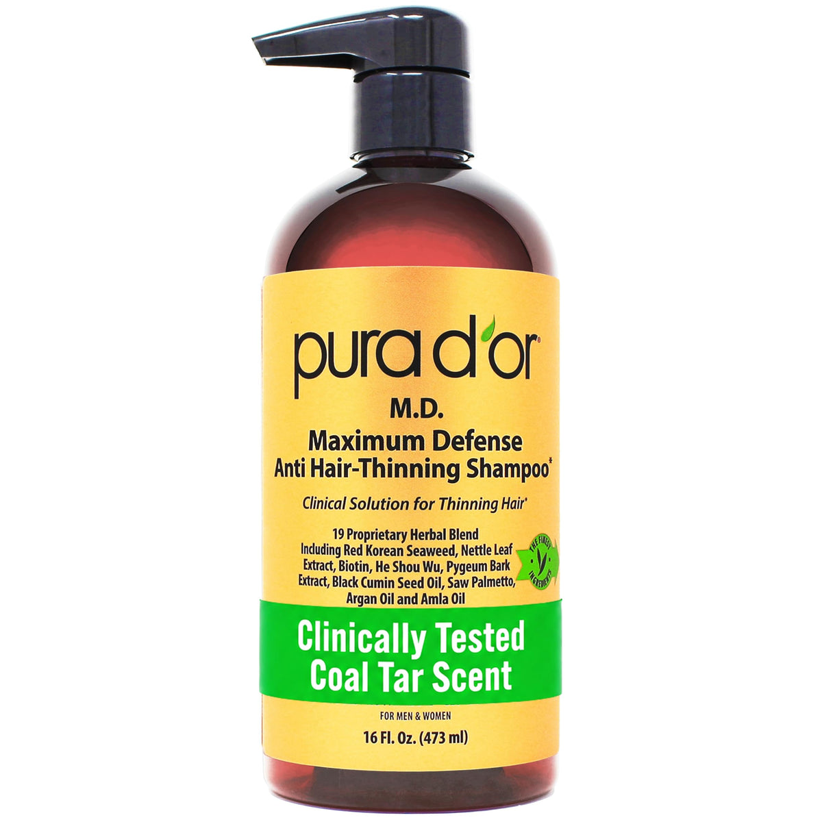 PURA D'OR Anti-Hair Thinning Shampoo 0.5% Coal Tar front view
