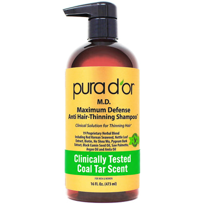 PURA D'OR Anti-Hair Thinning Shampoo 0.5% Coal Tar front view