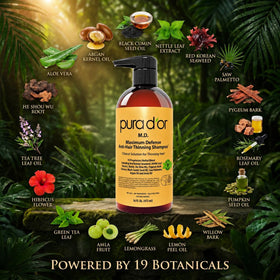 PURA D'OR Anti-Hair Thinning Shampoo 0.5% Coal Tar in bathroom setting