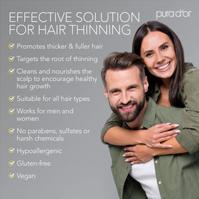 PURA D'OR Anti-Thinning Biotin Shampoo and Conditioner in a bathroom setting