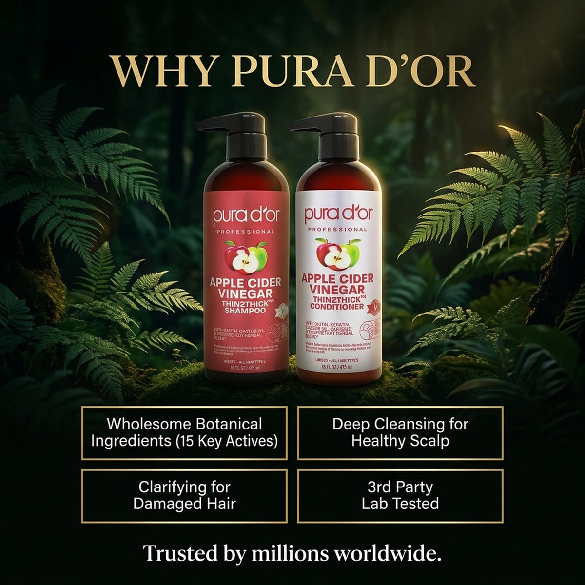 PURA D'OR Apple Cider Vinegar Shampoo and Conditioner set packaging
