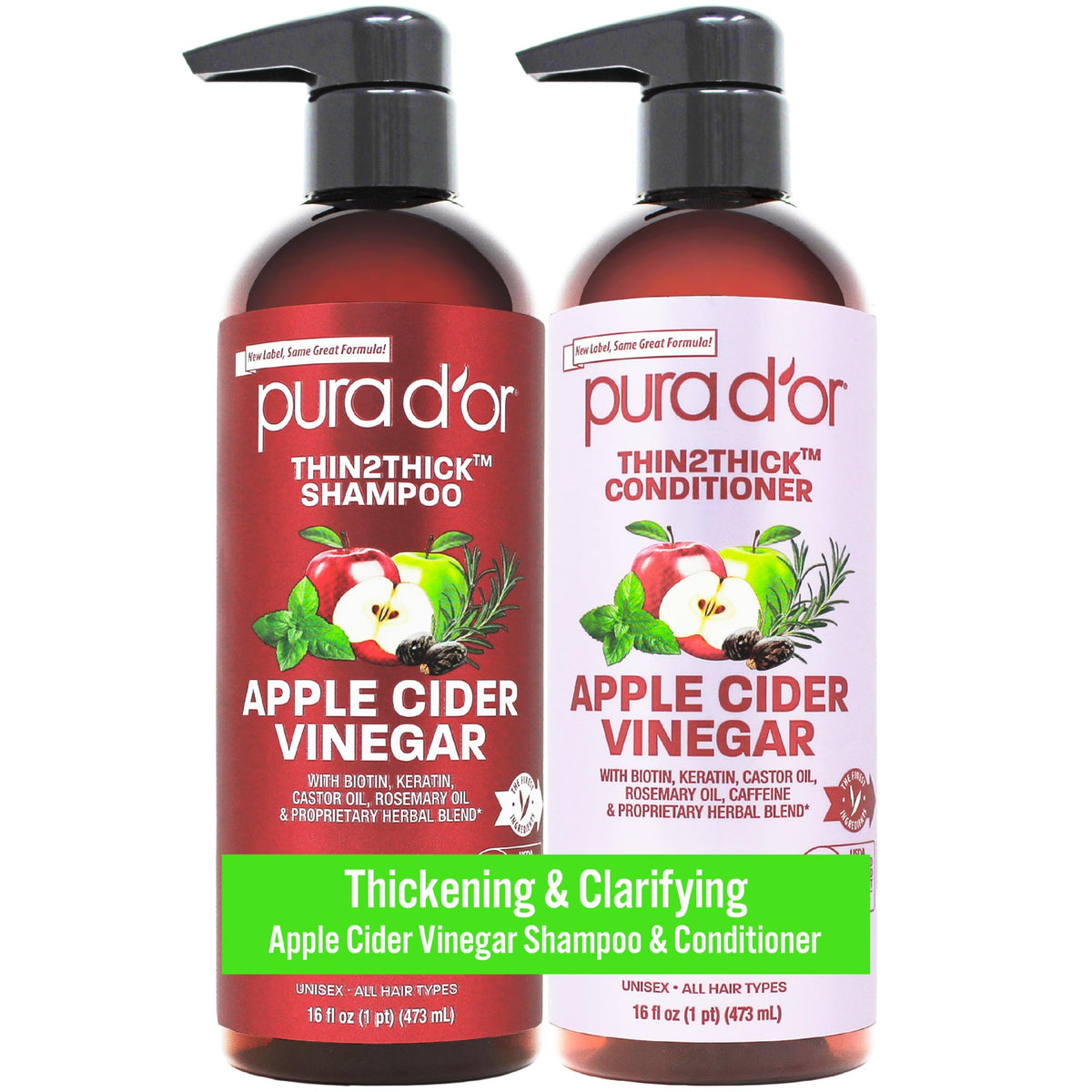 PURA D'OR Apple Cider Vinegar Shampoo front view 16oz