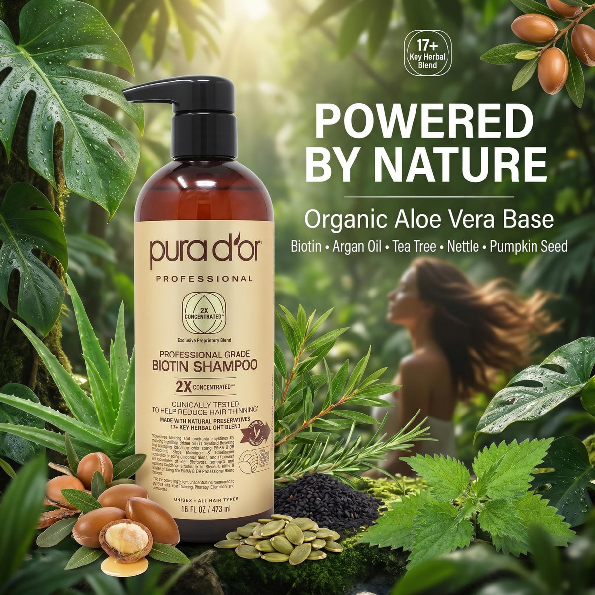 PURA D'OR Biotin Shampoo 3-in-1 application on hair