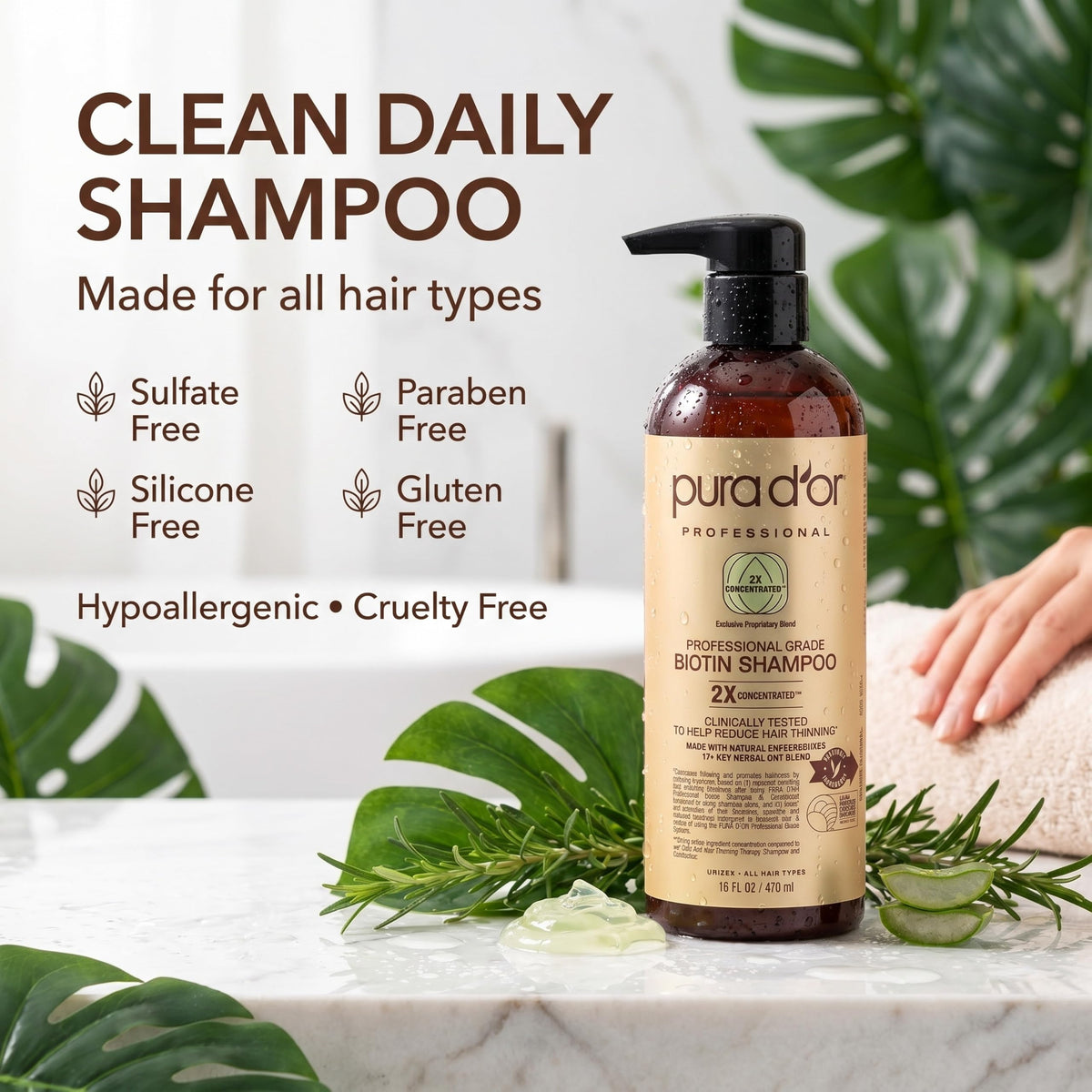 PURA D'OR Biotin Shampoo 3-in-1 back view