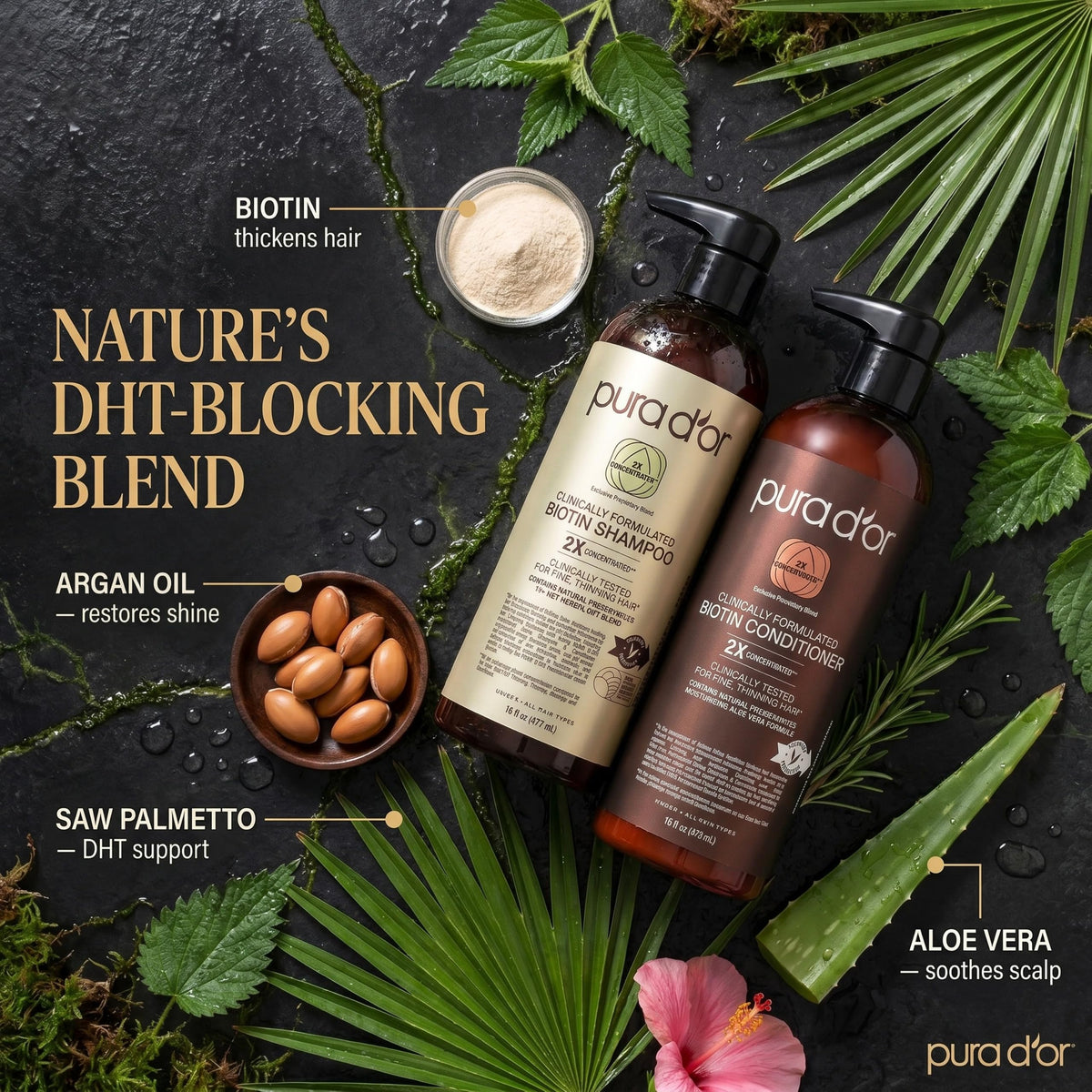 PURA D'OR Biotin Shampoo and Conditioner set with natural ingredients
