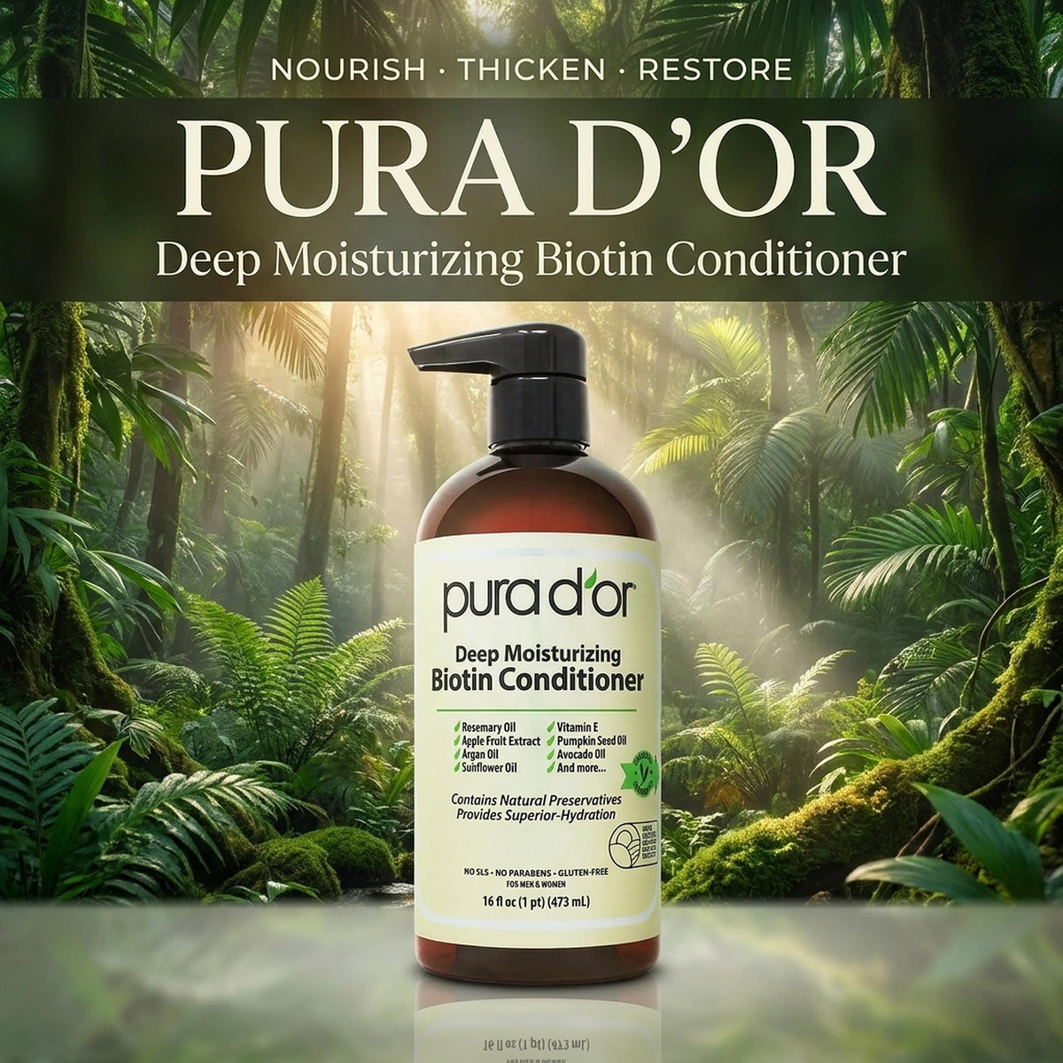PURA D'OR Deep Moisturizing Conditioner back view with ingredients