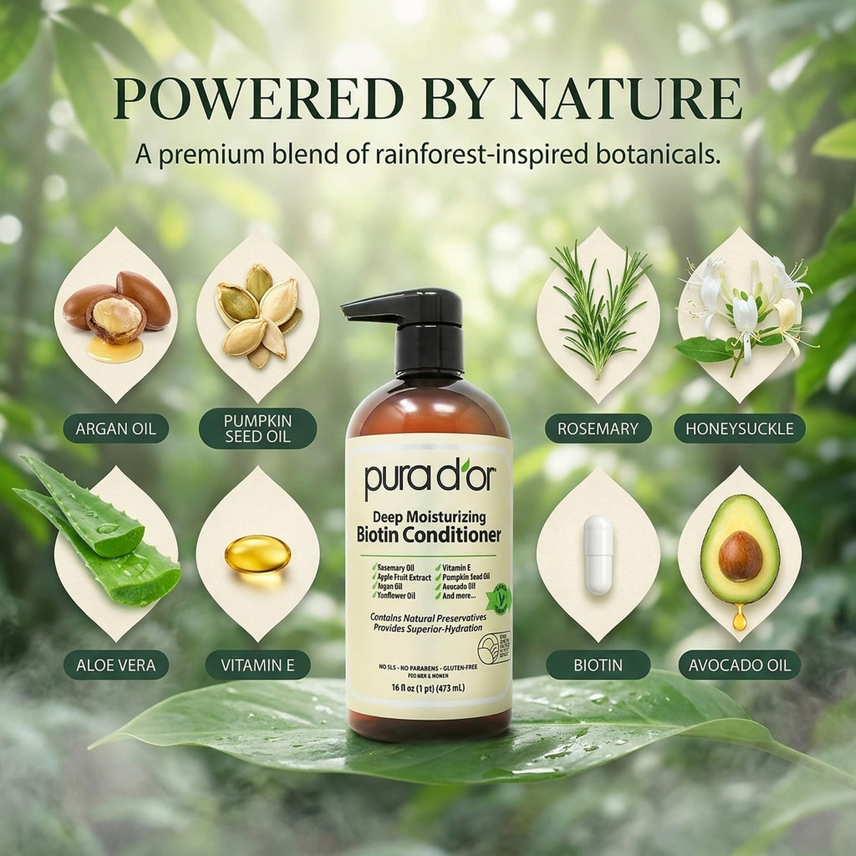PURA D'OR Deep Moisturizing Conditioner side view showing pump