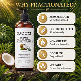 PURA D'OR Fractionated Coconut Oil 16oz application on skin