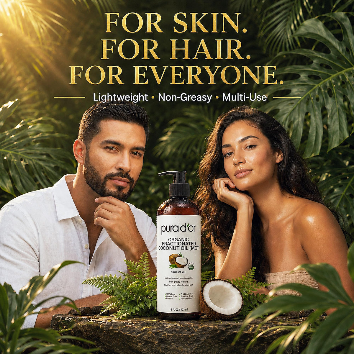 PURA D'OR Fractionated Coconut Oil 16oz packaging details