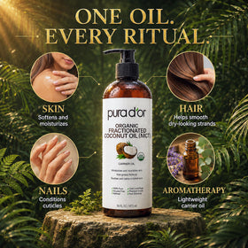 PURA D'OR Fractionated Coconut Oil 16oz used for massage