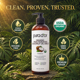 PURA D'OR Fractionated Coconut Oil 16oz with essential oils