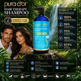 PURA D'OR Hair Thinning Therapy Biotin Shampoo in bathroom setting