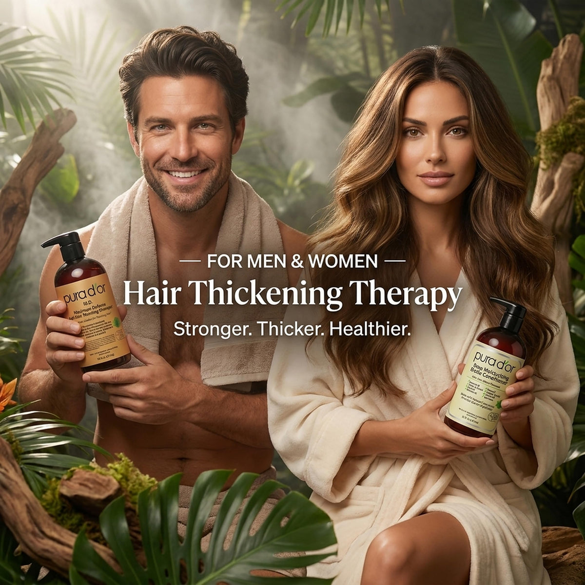 PURA D'OR Maximum Defense Biotin Conditioner applied to hair
