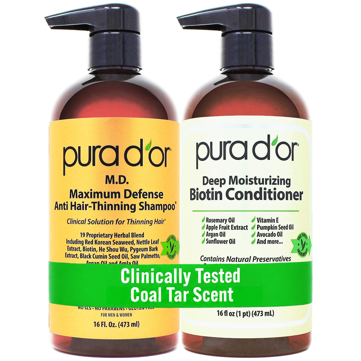 PURA D'OR Maximum Defense Biotin Shampoo 16oz front view